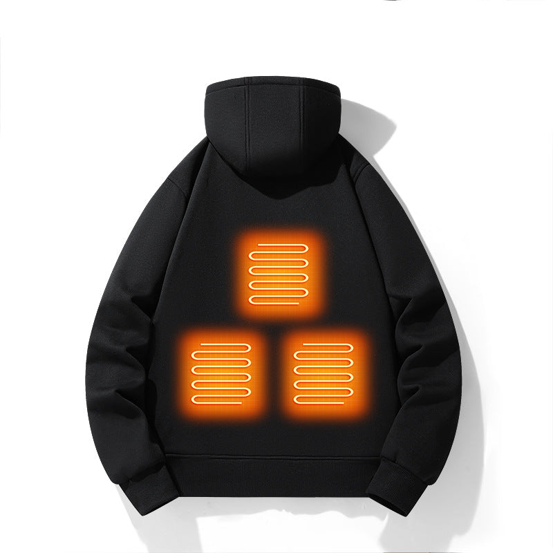 European and American zipper cardigan heating hoodie intelligent hooded five zone heating jacket. Warm electric clothing for everyone.